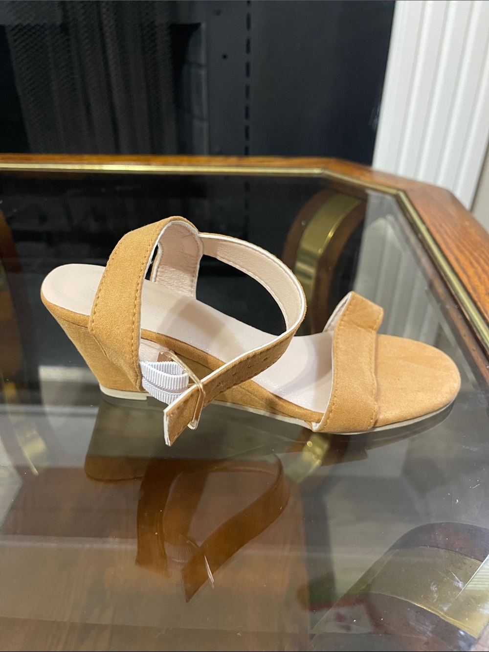 Women’s Tan Suede Low Wedge Sandals